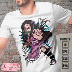 premium nezuko kamado demon slayer anime vector t-shirt design template 5
