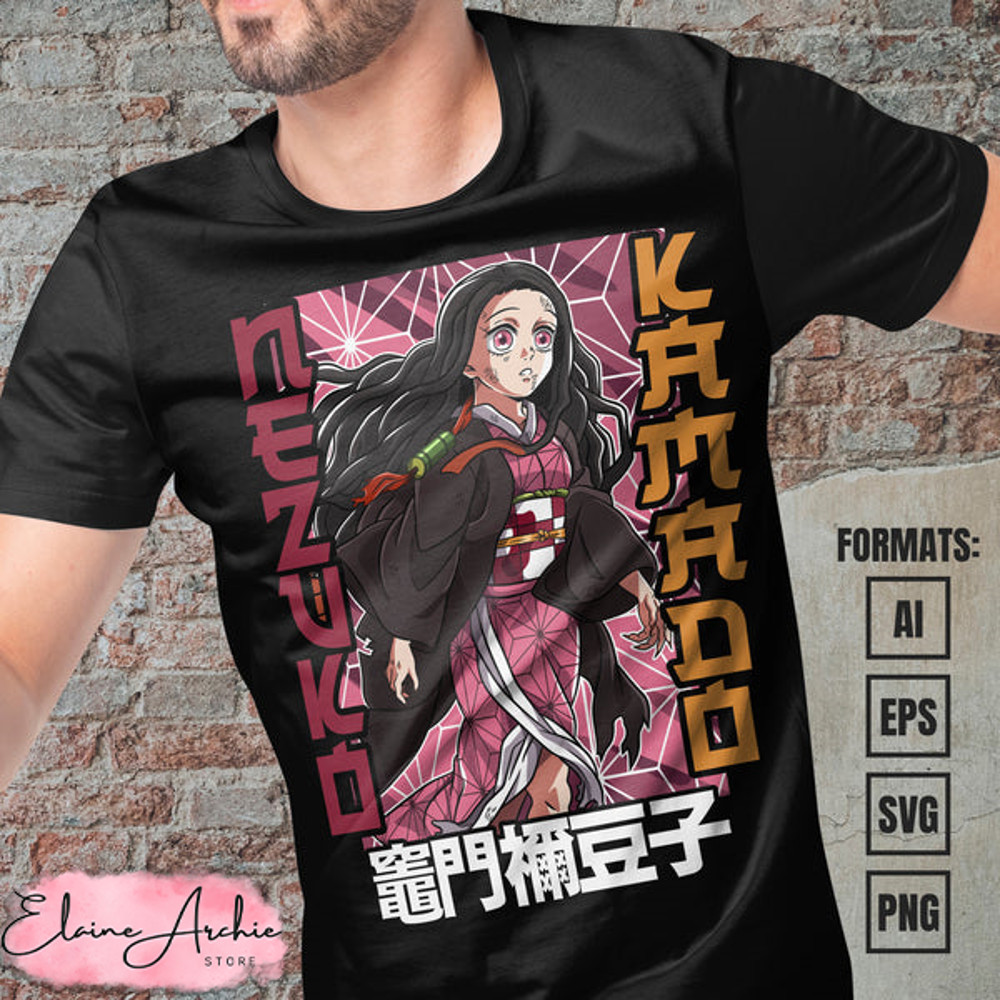 Premium Nezuko Kamado Demon Slayer Anime Vector T-shirt Design Template #6.jpg