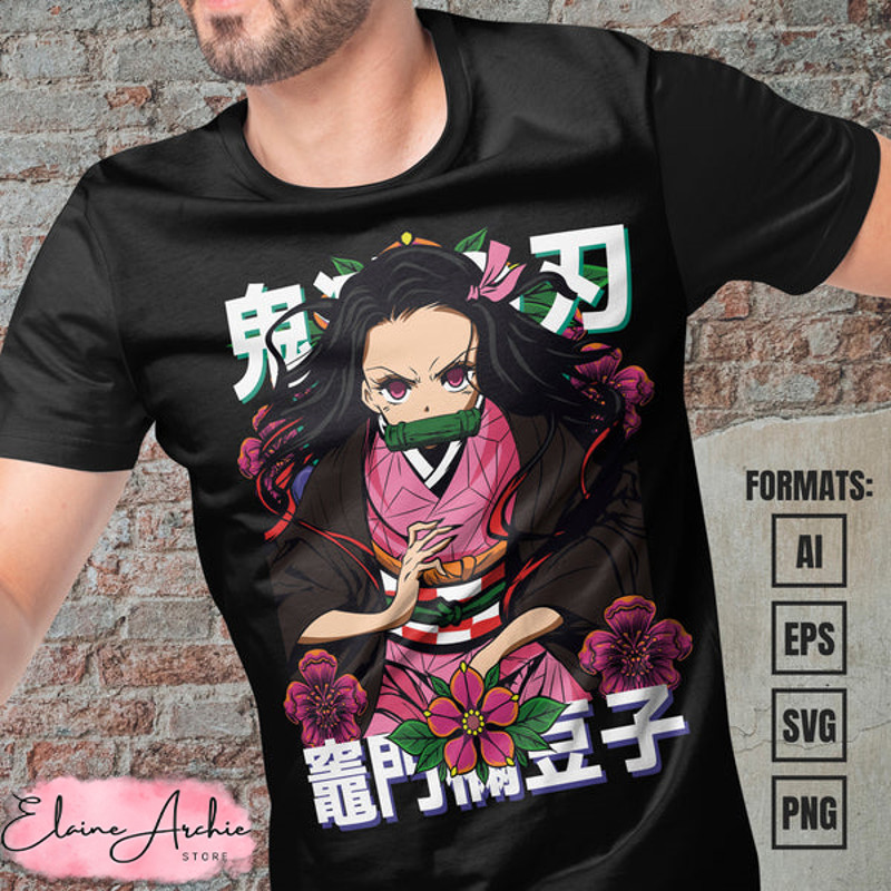Premium Nezuko Kamado Demon Slayer Anime Vector T-shirt Design Template #7.jpg