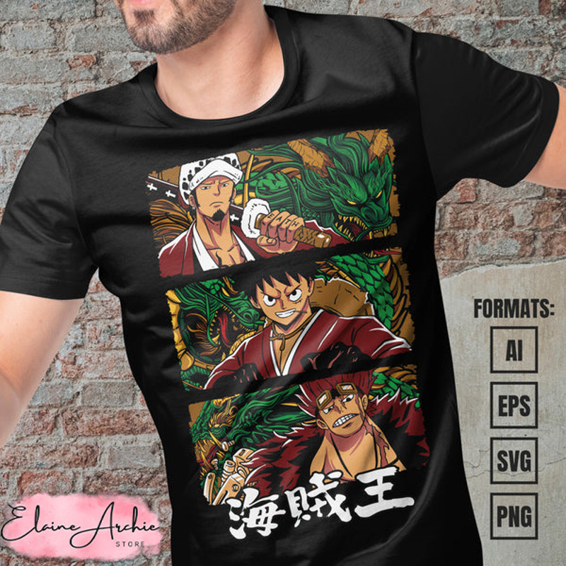 Premium One Piece Supernova Trio Anime Vector T-shirt Design Template #3.jpg