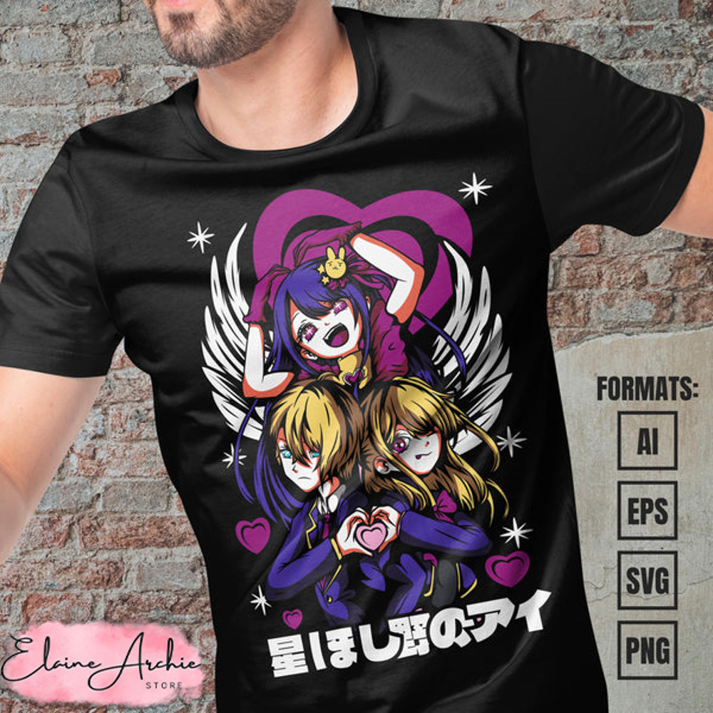 Premium Oshi No Ko Trio Anime Vector T-shirt Design Template.jpg