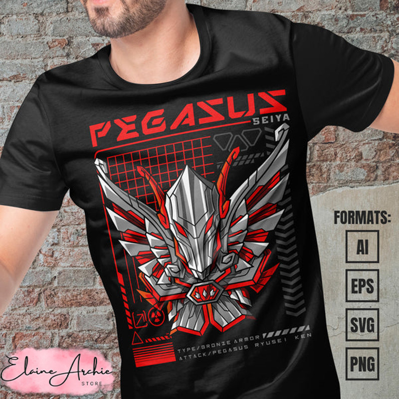 Premium Pegasus Mecha Saint Seiya Anime Vector T-shirt Design Template.jpg