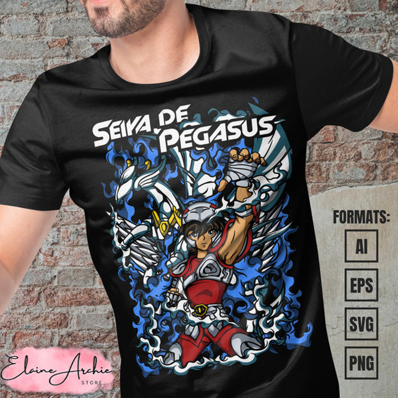 Premium Pegasus Saint Seiya Anime Vector T-shirt Design Template.jpg