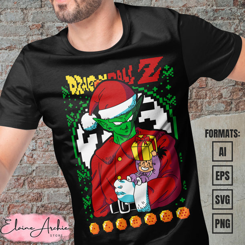 Premium Piccolo Christmas Dragon Ball Anime Vector T-shirt Design Template.jpg