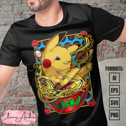 premium pikachu pokemon anime vector t-shirt design template