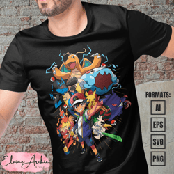 premium pokemon anime vector t-shirt design template 2