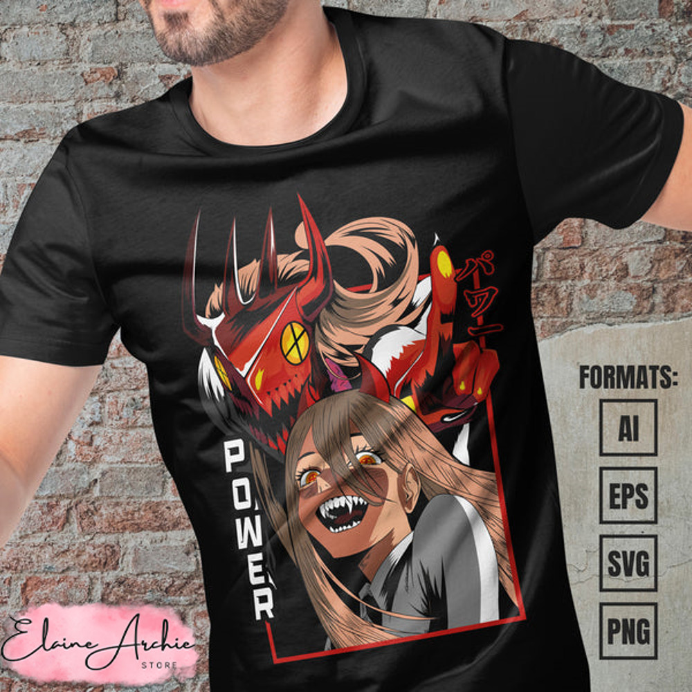 Premium Power Chainsaw Man Anime Vector T-shirt Design Template.jpg