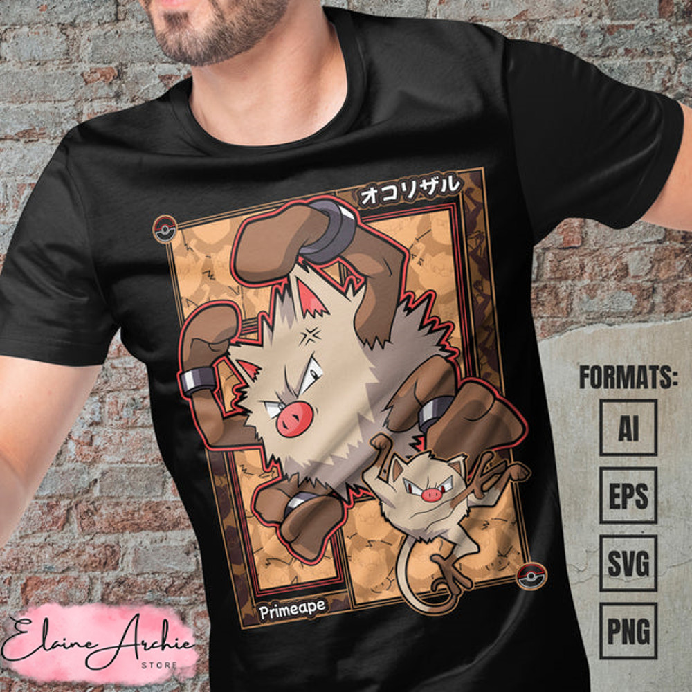 Premium Primeape Pokemon Anime Vector T-shirt Design Template.jpg