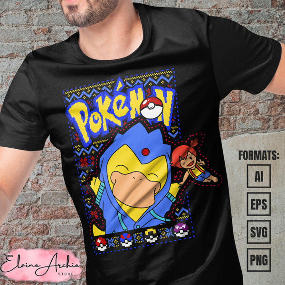 Premium Psyduck Christmas Pokemon Anime Vector T-shirt Design Template.jpg
