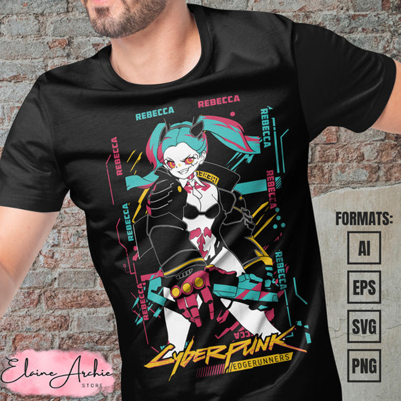 Premium Rebecca Cyberpunk Edgerunners Vector T-shirt Design Template #2.jpg