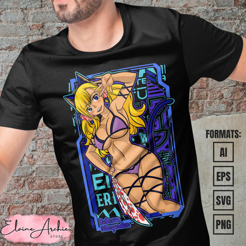 Premium Rebecca Bluegarden Edens Zero Anime Vector T-shirt Design Template.jpg