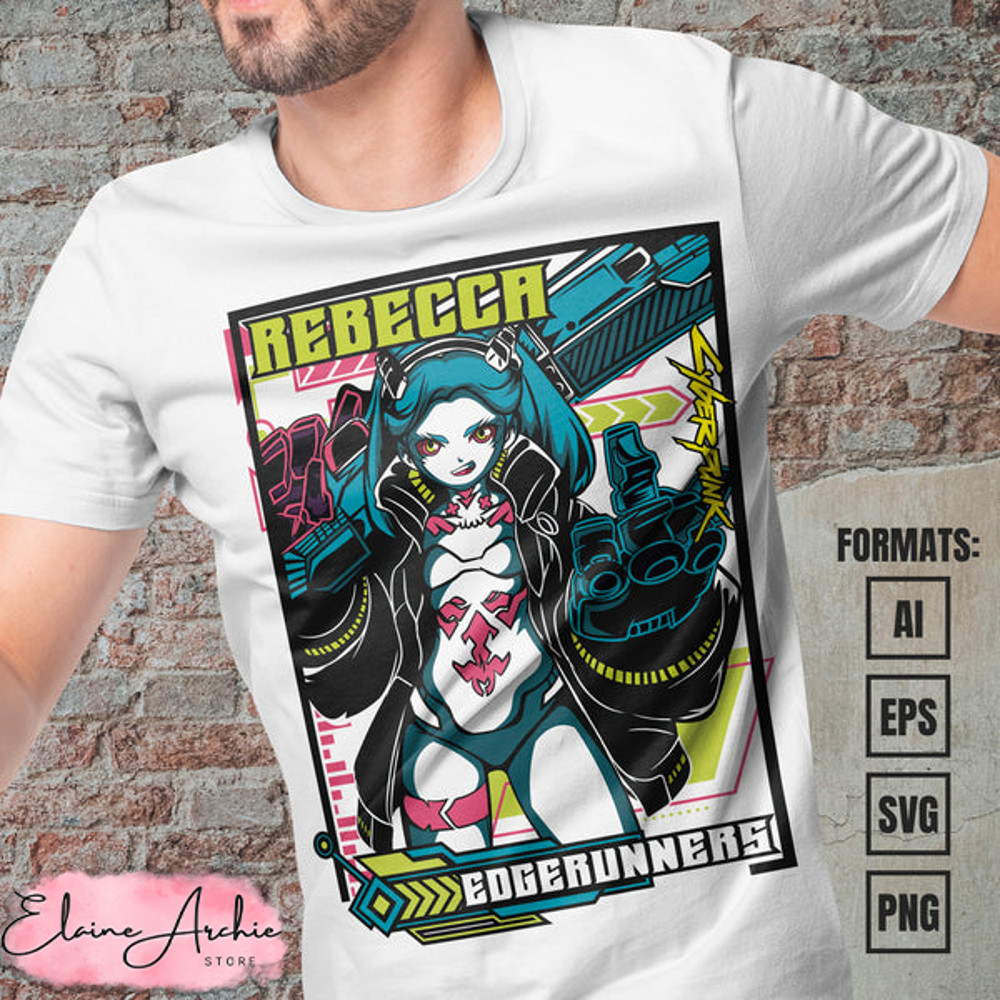 Premium Rebecca Cyberpunk Edgerunners Vector T-shirt Design Template.jpg