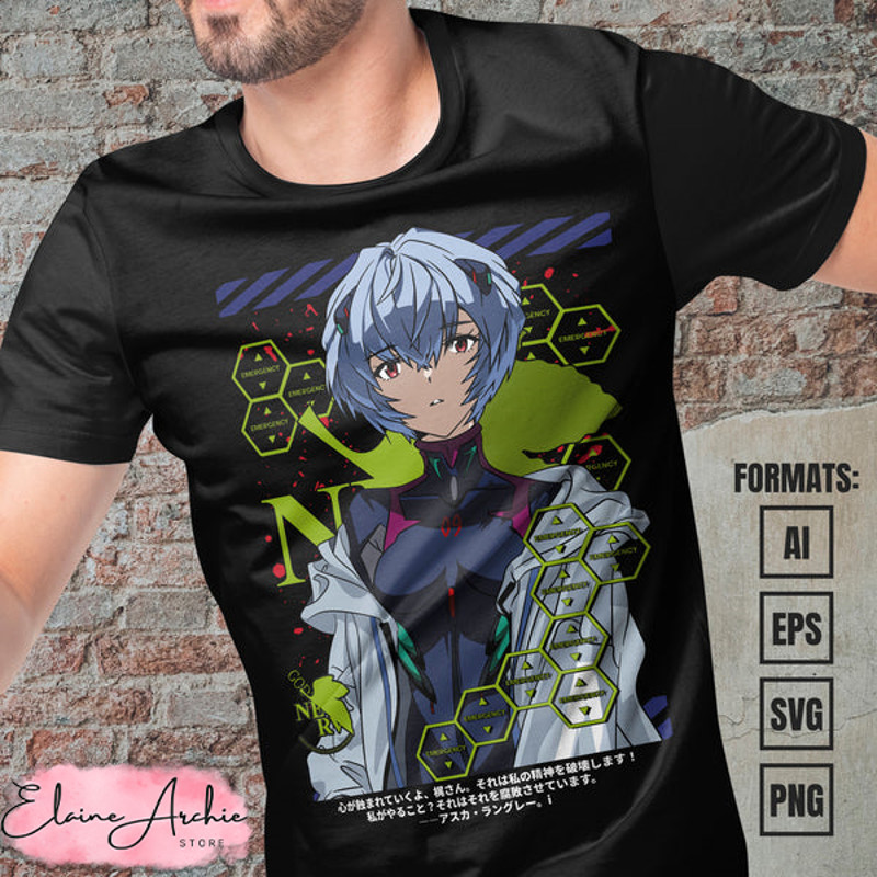 Premium Rei Neon Genesis Evangelion Anime Vector T-shirt Design Template.jpg