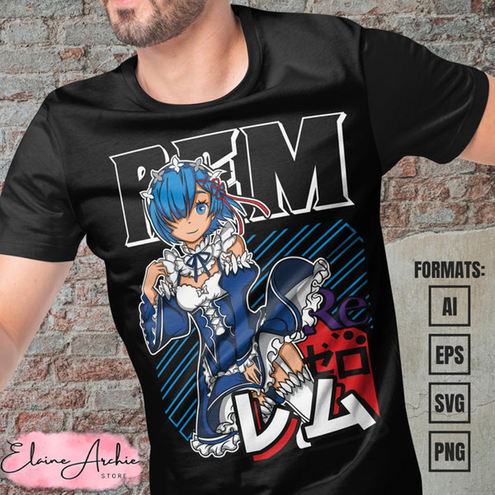 Premium Rem Re Zero Anime Vector T-shirt Design Template #3.jpg