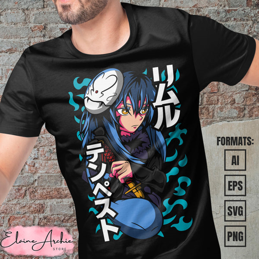 Premium Rimuru Tempest Anime Vector T-shirt Design Template.jpg