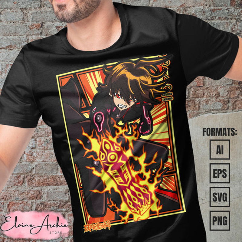 Premium Rokuro Enmado Twin Star Exorcists Anime Vector T-shirt Design Template.jpg
