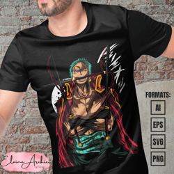 premium roronoa zoro one piece anime vector t-shirt design template 2