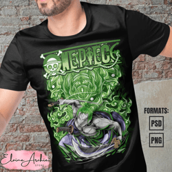 premium roronoa zoro one piece anime vector t-shirt design template 4
