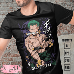 premium roronoa zoro one piece anime vector t-shirt design template