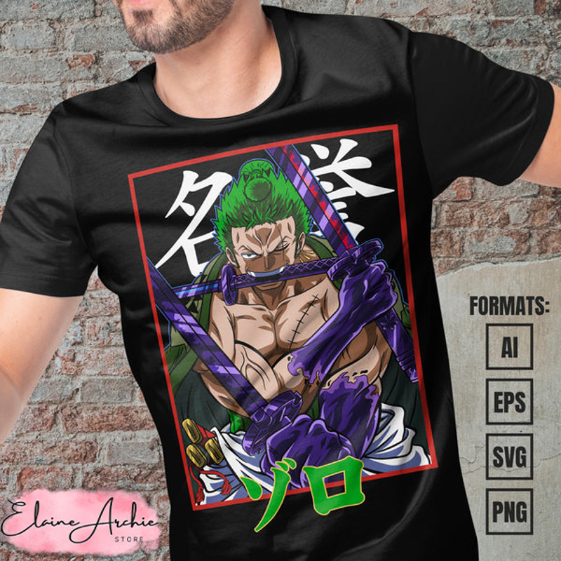 Premium Roronoa Zoro One Piece Vector T-shirt Design Template #12.jpg