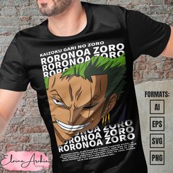 premium roronoa zoro one piece vector t-shirt design template 13