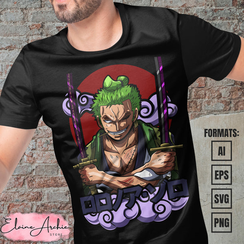 Premium Roronoa Zoro One Piece Vector T-shirt Design Template #17.jpg