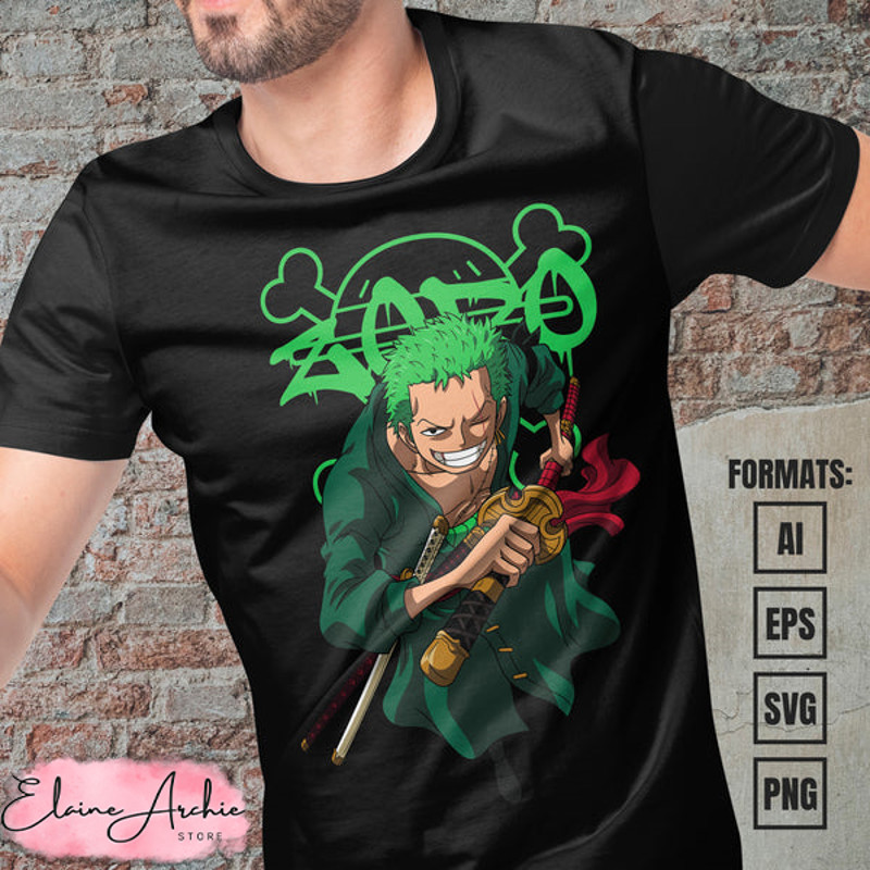 Premium Roronoa Zoro One Piece Vector T-shirt Design Template #19.jpg