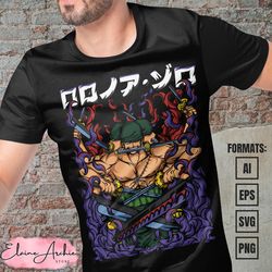premium roronoa zoro one piece vector t-shirt design template 6