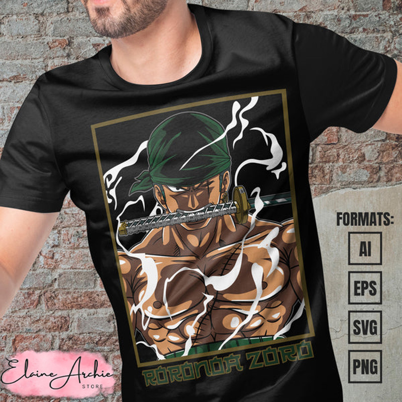 Premium Roronoa Zoro One Piece Vector T-shirt Design Template #8.jpg