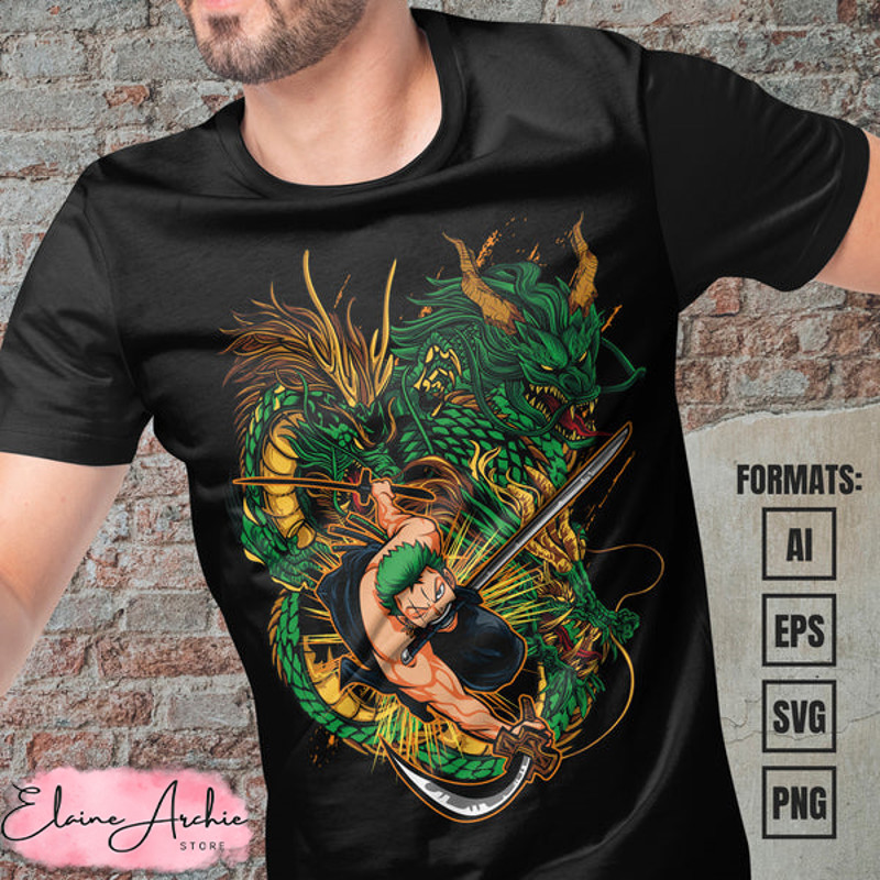 Premium Roronoa Zoro One Piece Vector T-shirt Design Template #9.jpg