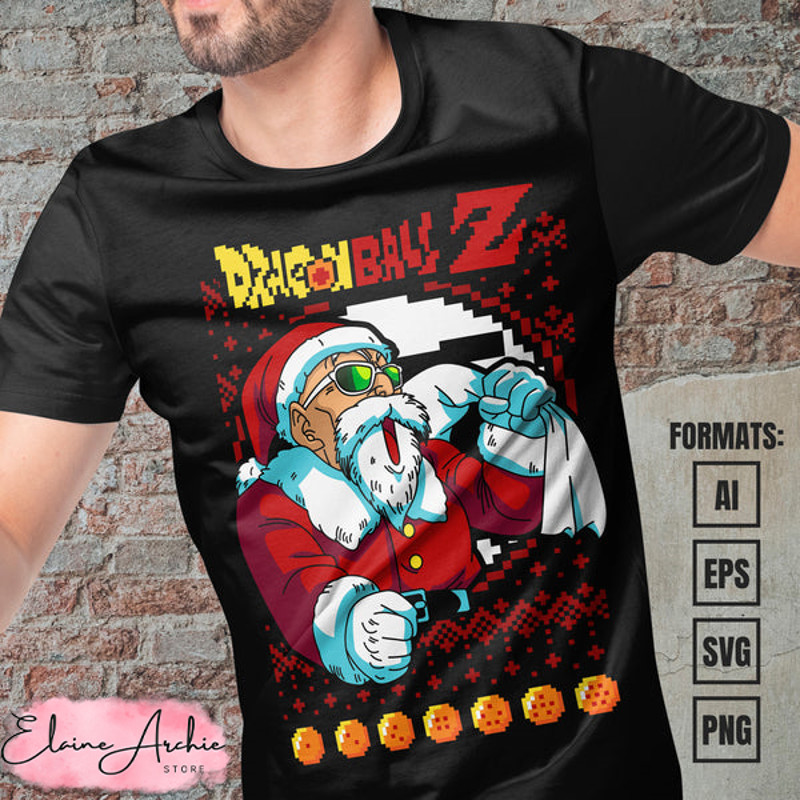 Premium Roshi Christmas Dragon Ball Anime Vector T-shirt Design Template.jpg