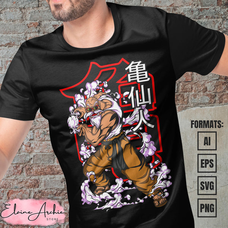 Premium Roshi Dragon Ball Anime Vector T-shirt Design Template 1.jpg