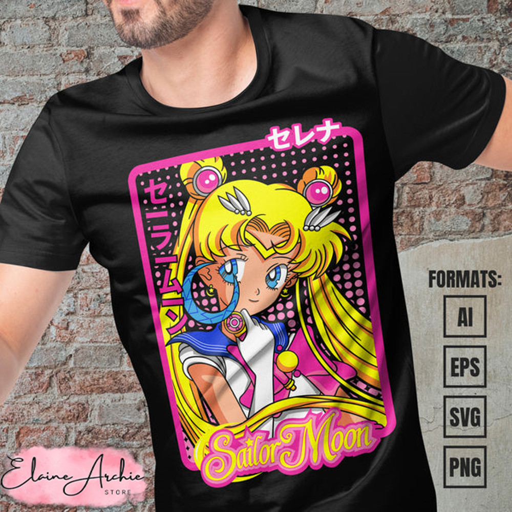 Premium Sailor Moon Anime Vector T-shirt Design Template #2.jpg