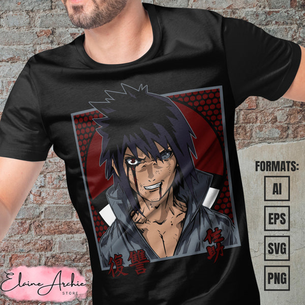 Premium Sasuke Uchiha Naruto Anime Vector T-shirt Design Template #4.jpg