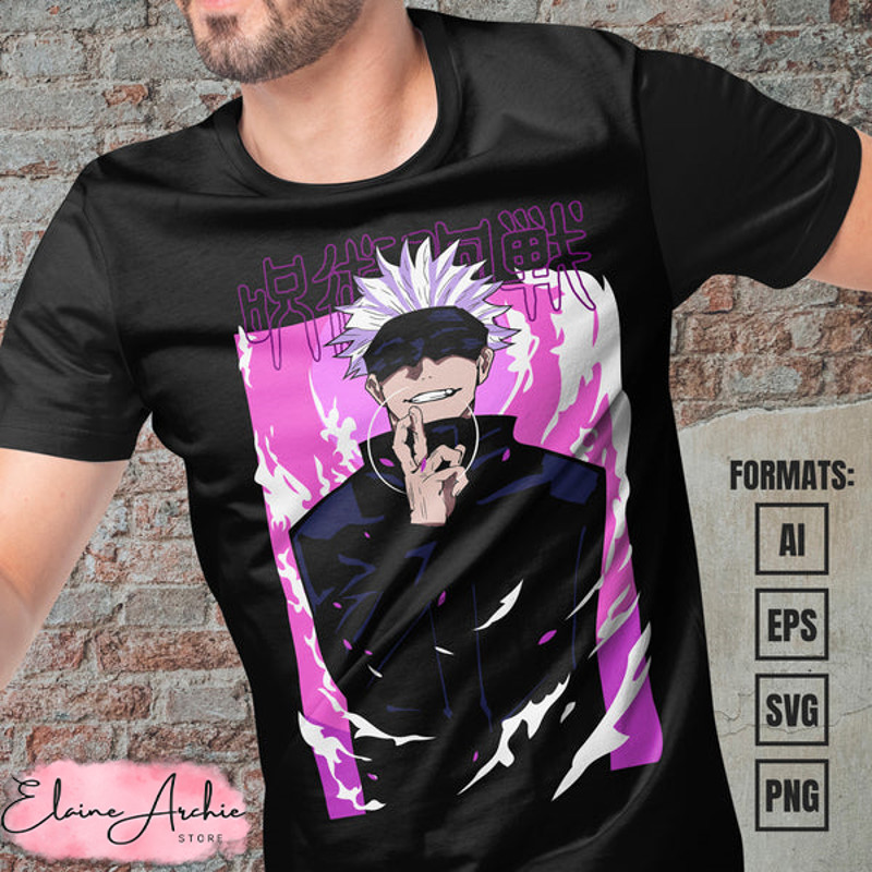 Premium Satoru Gojo Jujutsu Kaisen Anime Vector T-shirt Design Template #7.jpg