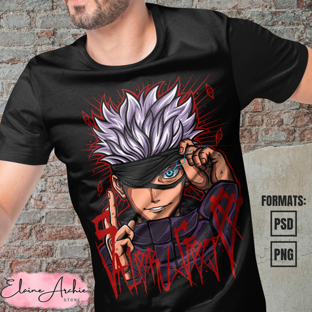 Premium Satoru Gojo Jujutsu Kaisen Anime Vector T-shirt Design Template.jpg