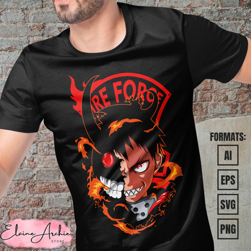 Premium Shinra Kusakabe Fire Force Anime Vector T-shirt Design Template #3.jpg