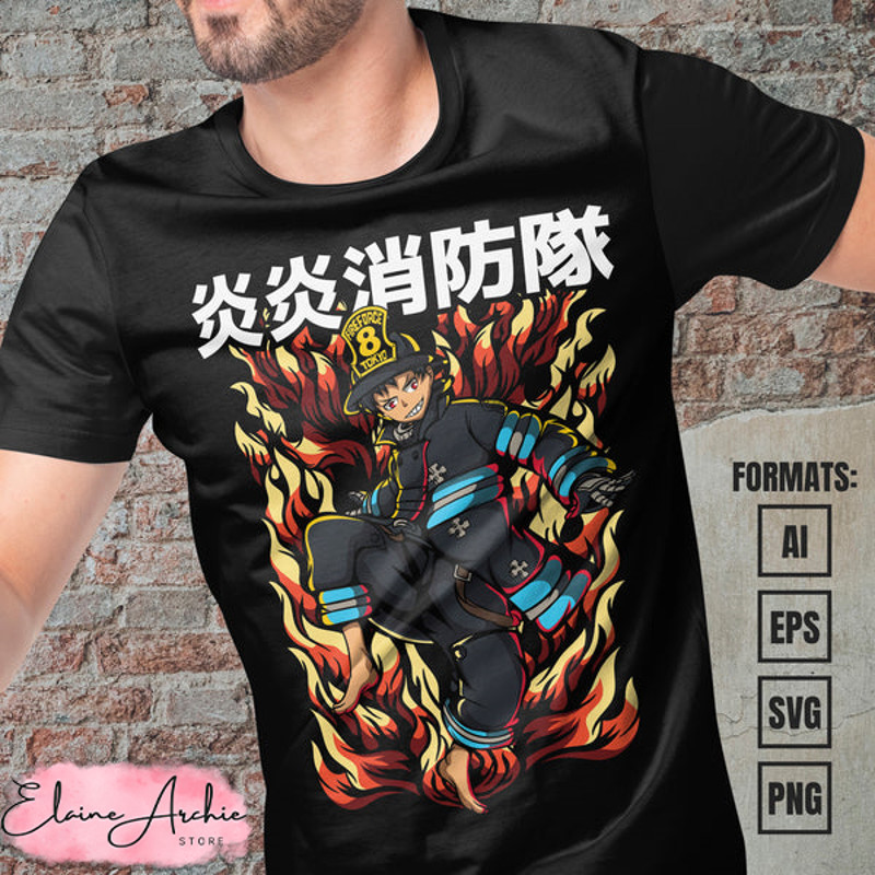 Premium Shinra Kusakabe Fire Force Anime Vector T-shirt Design Template #4.jpg