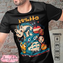 premium studio ghibli anime vector t-shirt design template