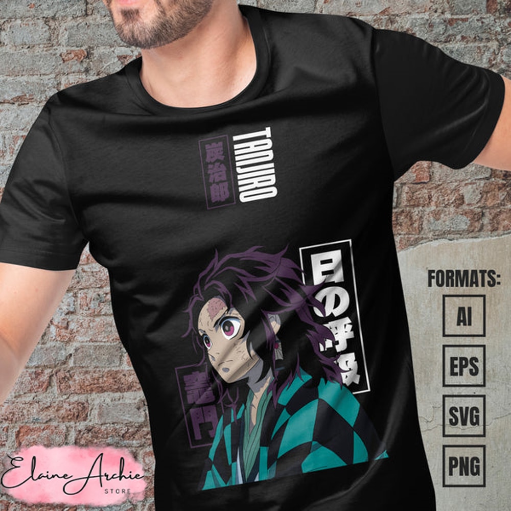 Premium Tanjiro Kamado Demon Slayer Anime Vector T-shirt Design Template #11.jpg