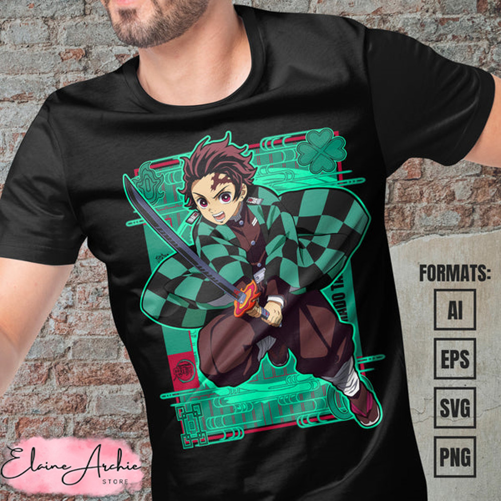 Premium Tanjiro Kamado Demon Slayer Anime Vector T-shirt Design Template #6.jpg