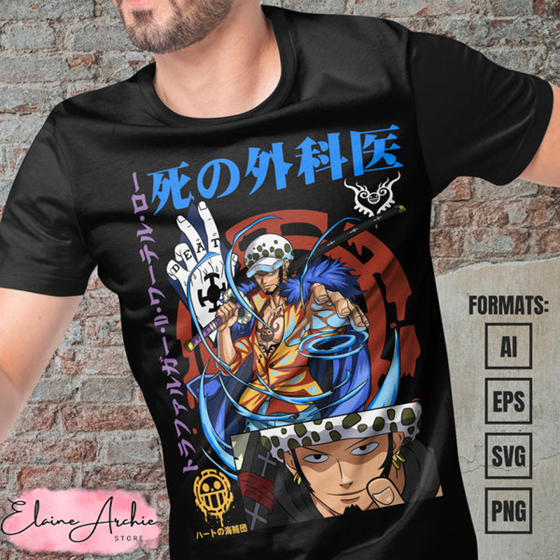 Premium Trafalgar Law One Piece Anime Vector T-shirt Design Template #2.jpg