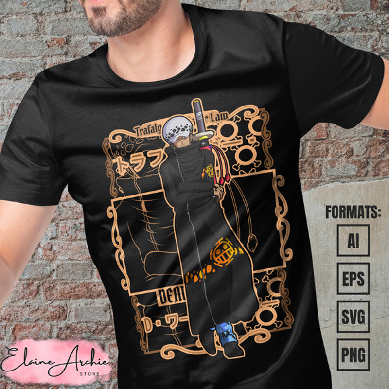 Premium Trafalgar Law One Piece Anime Vector T-shirt Design Template #3.jpg