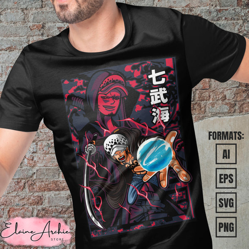 Premium Trafalgar Law One Piece Anime Vector T-shirt Design Template.jpg