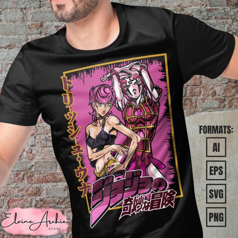 Premium Trish Jojos Bizarre Adventure Anime Vector T-shirt Design Template.jpg