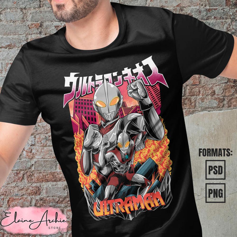 Premium Ultraman Anime Vector T-shirt Design Template.jpg