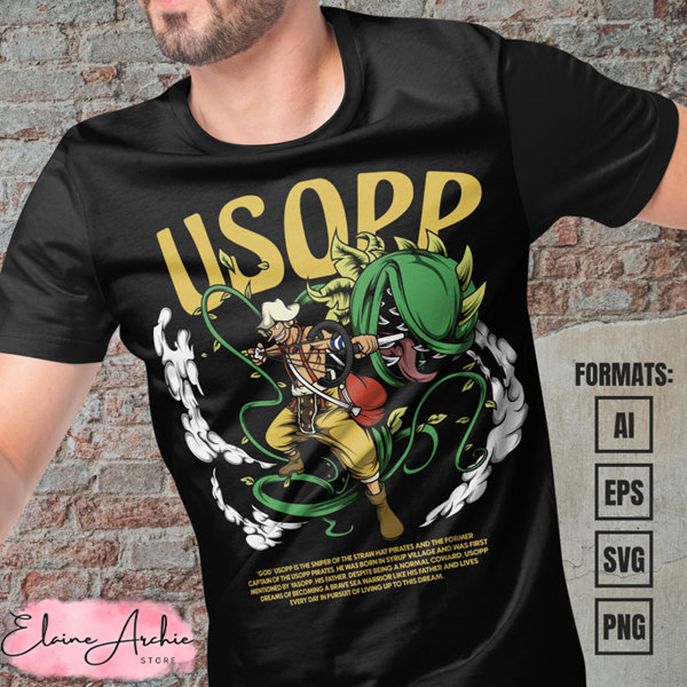 Premium Usopp One Piece Anime Vector T-shirt Design Template.jpg