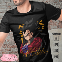 premium vegeta super saiyan 4 dragon ball anime vector t-shirt design template