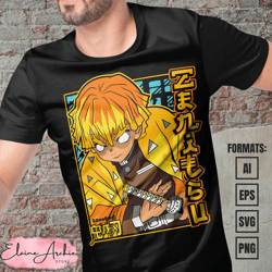 premium zenitsu demon slayer anime vector t-shirt design template 3