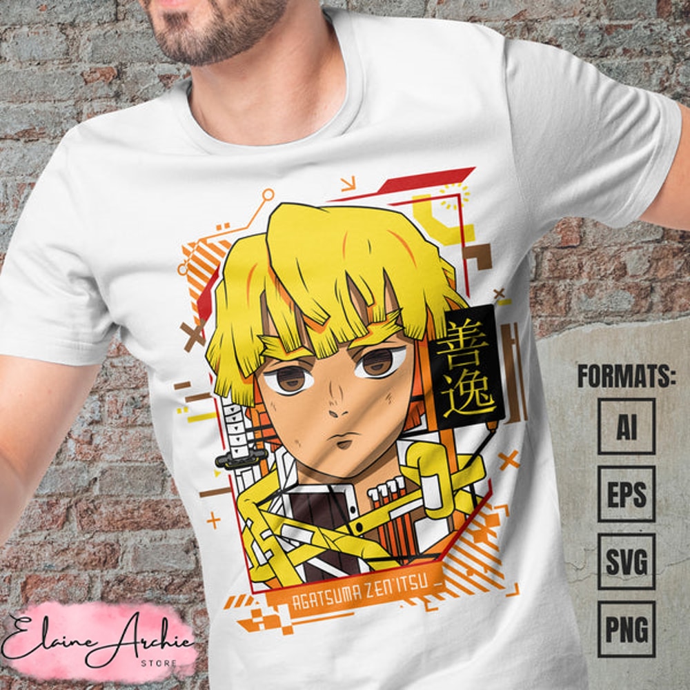 Premium Zenitsu Mecha Demon Slayer Anime Vector T-shirt Design Template.jpg